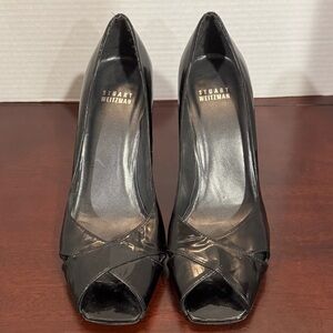 Stuart Weitzman Glossy Black Peep-Toe Heels Women’s Size 7.5